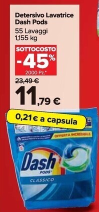 Carrefour Market Dash detersivo lavatrice pods offerta