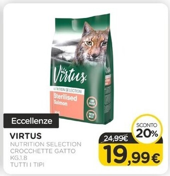 Arcaplanet Virtus nutrition selection crocchette gatto kg.1.8 tutti i tipi offerta