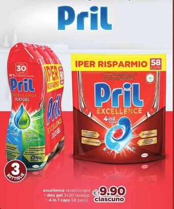 Acqua & Sapone Pril excellence lavastoviglie deo gel 3x30 lavaggi - 4 in 1 caps 58 pezzi offerta