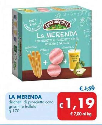 MD Discount LA MERENDA dischetti di prosciutto cotto, grissini e frullato g 170 offerta