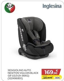 Bimbo Store Inglesina seggiolino auto newton vulcan black gr 1/2/3(9-36kg) offerta