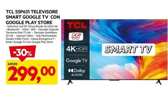 DPiù Tcl 55p631 televisore smart google tv con google play store offerta