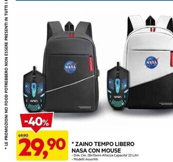 DPiù Nasa zaino tempo libero con mouse offerta