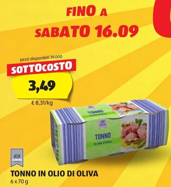 ALDI TONNO IN OLIO DI OLIVA 6 x 70 g offerta