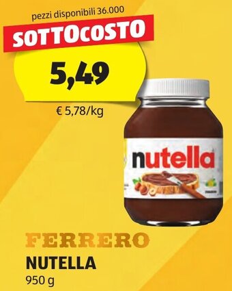 ALDI FERRERO NUTELLA 950 g offerta