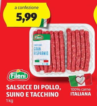 ALDI Fileni SALSICCE DI POLLO, SUINO E TACCHINO 1 kg offerta