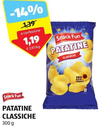 ALDI Snack Fun PATATINE CLASSICHE 300 g offerta