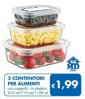MD Discount 3 CONTENITORI PER ALIMENTI 410 ml/710 ml/1100 ml offerta