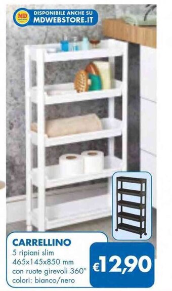 MD Discount CARRELLINO 5 ripiani slim 465x145x850 mm offerta