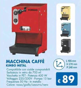 MD Discount MACCHINA CAFFÈ KIMBO METAL L 155 mm H 270 mm P 240 mm offerta