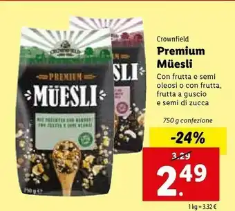 Lidl Crownfield Premium Muesli Con Frutta E Semi Oleosi / Con Frutta A Guscio E Semi Di Zucca offerta