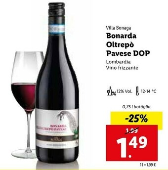 Lidl Villa bonaga Bonarda Oltrepo Pavese DOP offerta