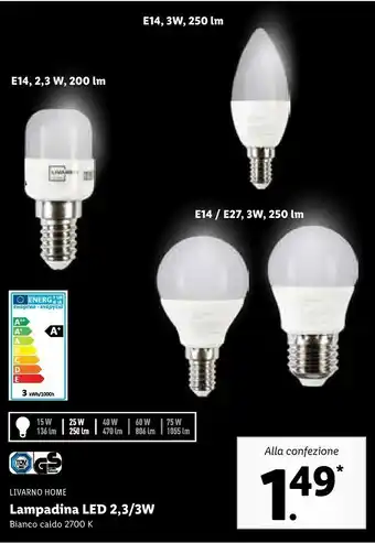 Lidl Lampadina Led 2,3/3W offerta