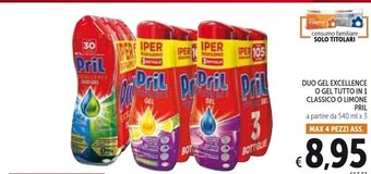 Spazio Conad Pril duo gel excellence o gel tutto in 1 classico o limone offerta