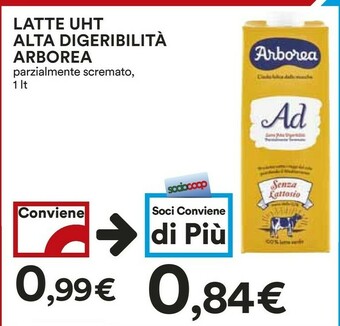 Coop Arborea Ad Latte Alta Digeribilità Parzialmente Scremato 1000 G(ml) offerta