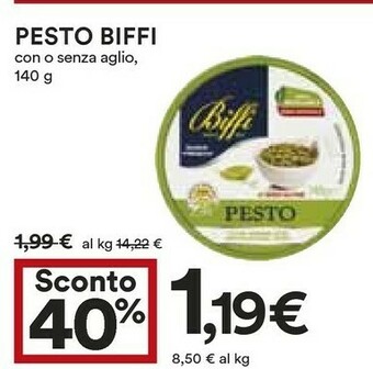 Coop Biffi Pesto Senza Aglio Con Basilico Genovese DOP Con Olio Di Oliva 140 G(ml) offerta