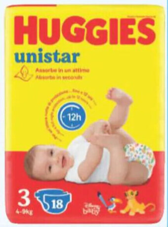 Acqua & Sapone HUGGIES UNISTAR pannolini taglia 3 18 pz /taglia 4 16 pz offerta