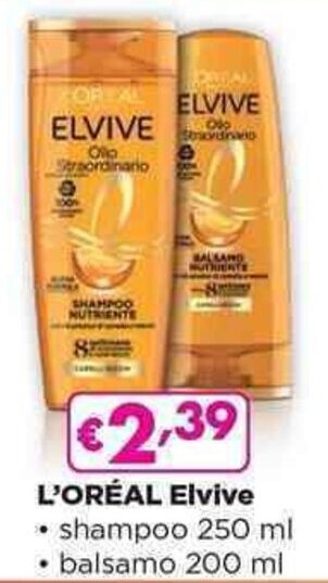 Acqua & Sapone L'ORÉAL Elvive • shampoo 250 ml • balsamo 200 ml offerta