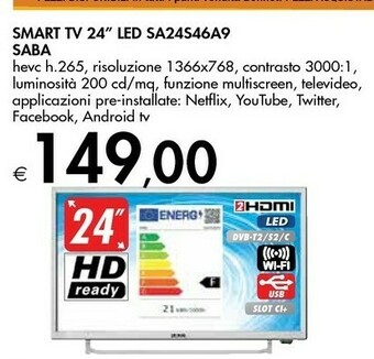 Bennet SABA SA24S46A9 TV 61 Cm (24") HD Smart TV Wi-Fi Argento offerta