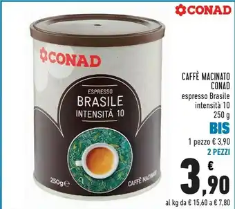 Conad Conad Caffe Macinato Espresso Brasile 250g offerta