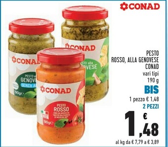 Conad Conad - Pesto Alla Genovese Senza Aglio Basilico Fresco 190 G(ml) offerta