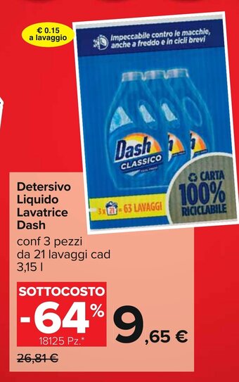 Carrefour Detersivo Liquido Lavatrice Dash 3,15 l offerta
