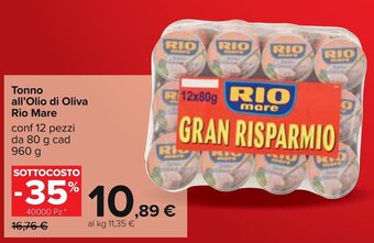 Carrefour Tonno all'Olio di Oliva Rio Mare 960 g offerta