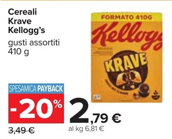 Carrefour Cereali Krave Kellogg's gusti assortiti 410 g offerta