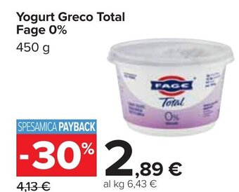 Carrefour Yogurt Greco Total Fage 0% 450 g offerta