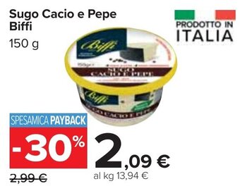 Carrefour Sugo Cacio e Pepe Biffi 150 g offerta