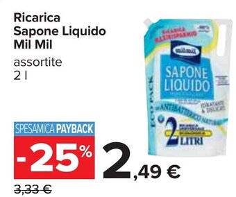 Carrefour Ricarica Sapone Liquido Mil Mil 2 l offerta