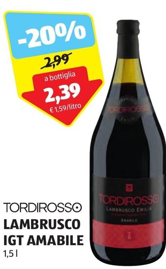 ALDI TORDIROSSO LAMBRUSCO IGT AMABILE 1,5 l offerta