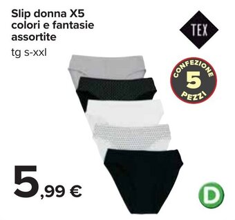 Carrefour Slip donna X5 colori e fantasie assortite tg s-xxl offerta