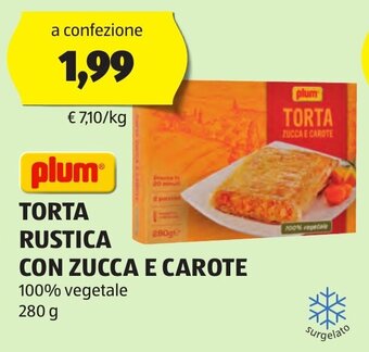 ALDI plum TORTA RUSTICA CON ZUCCA E CAROTE 280 g offerta