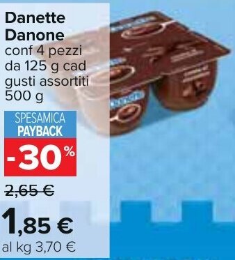 Carrefour Danette Danone conf 4 pezzi da 125 g cad gusti assortiti 500 g offerta