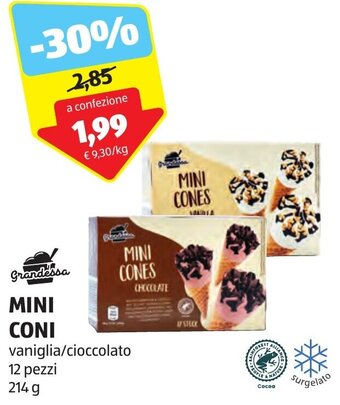 ALDI Grandessa MINI CONI vaniglia/cioccolato 12 pezzi 214 g offerta