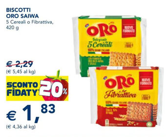 Esselunga BISCOTTI ORO SAIWA 5 Cereali o Fibrattiva, 420 g offerta