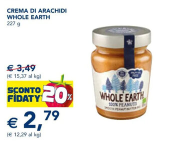 Esselunga CREMA DI ARACHIDI WHOLE EARTH 227 g offerta