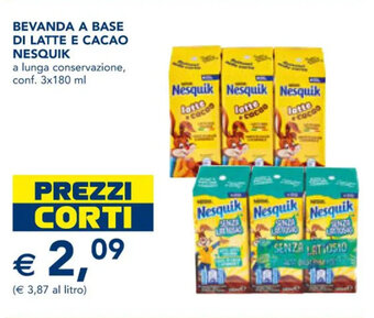 Esselunga BEVANDA A BASE DI LATTE E CACAO NESQUIK a lunga conservazione, conf. 3x180 ml offerta