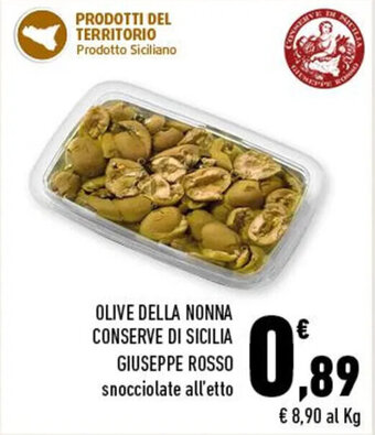 Conad OLIVE DELLA NONNA CONSERVE DI SICILIA GIUSEPPE ROSSO snocciolate offerta