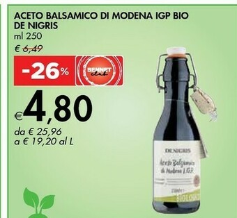 Bennet De nigris Aceto Balsamico Di Modena IGP Biologico 250 G(ml) offerta