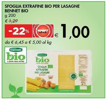Bennet Bennet Bio Sfoglia Extrafine Bio Per Lasagne offerta