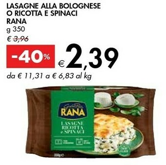 Bennet Rana Lasagne Ricotta E Spinaci 350 G(ml) offerta