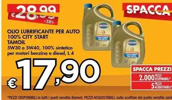 Bennet Tamoil City Start SAE 5W-30 B/D Olio Per Motore 4 L Auto offerta