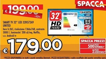 Bennet United Smart Tv 32'' Led 32HS72A9 offerta