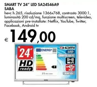 Bennet SABA SA24S46A9 TV 61 Cm (24") HD Smart TV Wi-Fi Argento offerta