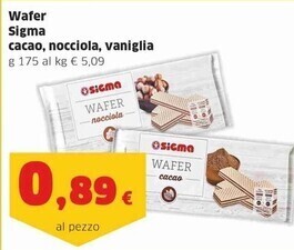 Sigma Sigma wafer cacao, nocciola, vaniglia offerta