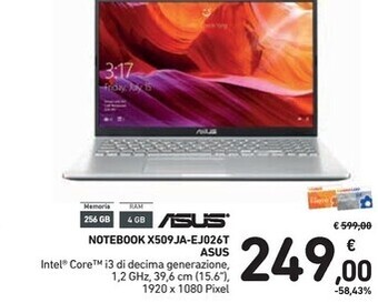 Spazio Conad Asus x509ja-ej026t notebook/portatile ddr4-sdram computer portatile 39,6 cm (15.6) 1920 x 1080 pixel intel core i3 di decima offerta
