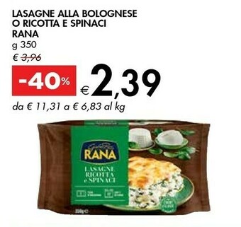 Bennet Rana Lasagne Ricotta E Spinaci 350 G(ml) offerta
