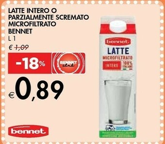 Bennet Bennet - Latte Parzialmente Scremato A Lunga Conservazione 1000 G(ml) offerta